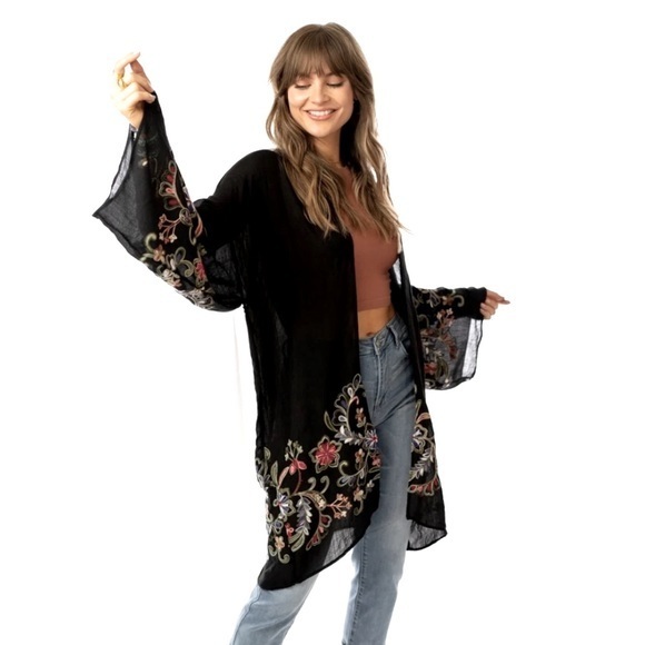 FLOWER CHILD-Embroidered Kimono Cardigan - Picture 2 of 5